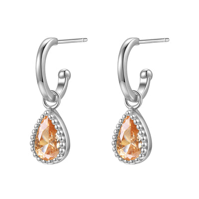 Boucles d’Oreilles Creoles Birthstone Grenat Janvier Sterling Argent