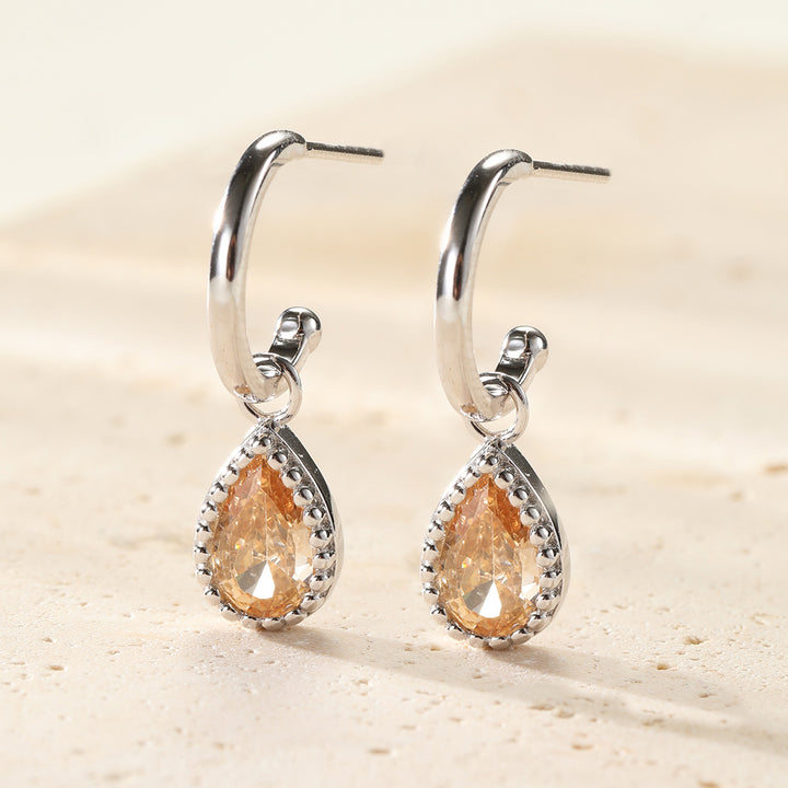 Boucles d’Oreilles Creoles Birthstone Grenat Janvier Argent Sterling
