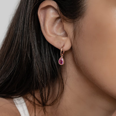 July Ruby Birthstone Hoop Earrings Sterling Silver