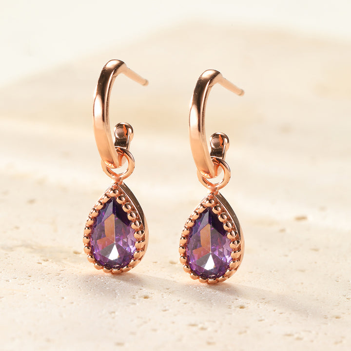 June Alexandrite Birthstone Hoop Earrings Sterling Silver