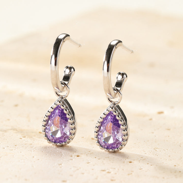 June Alexandrite Birthstone Hoop Earrings Sterling Silver