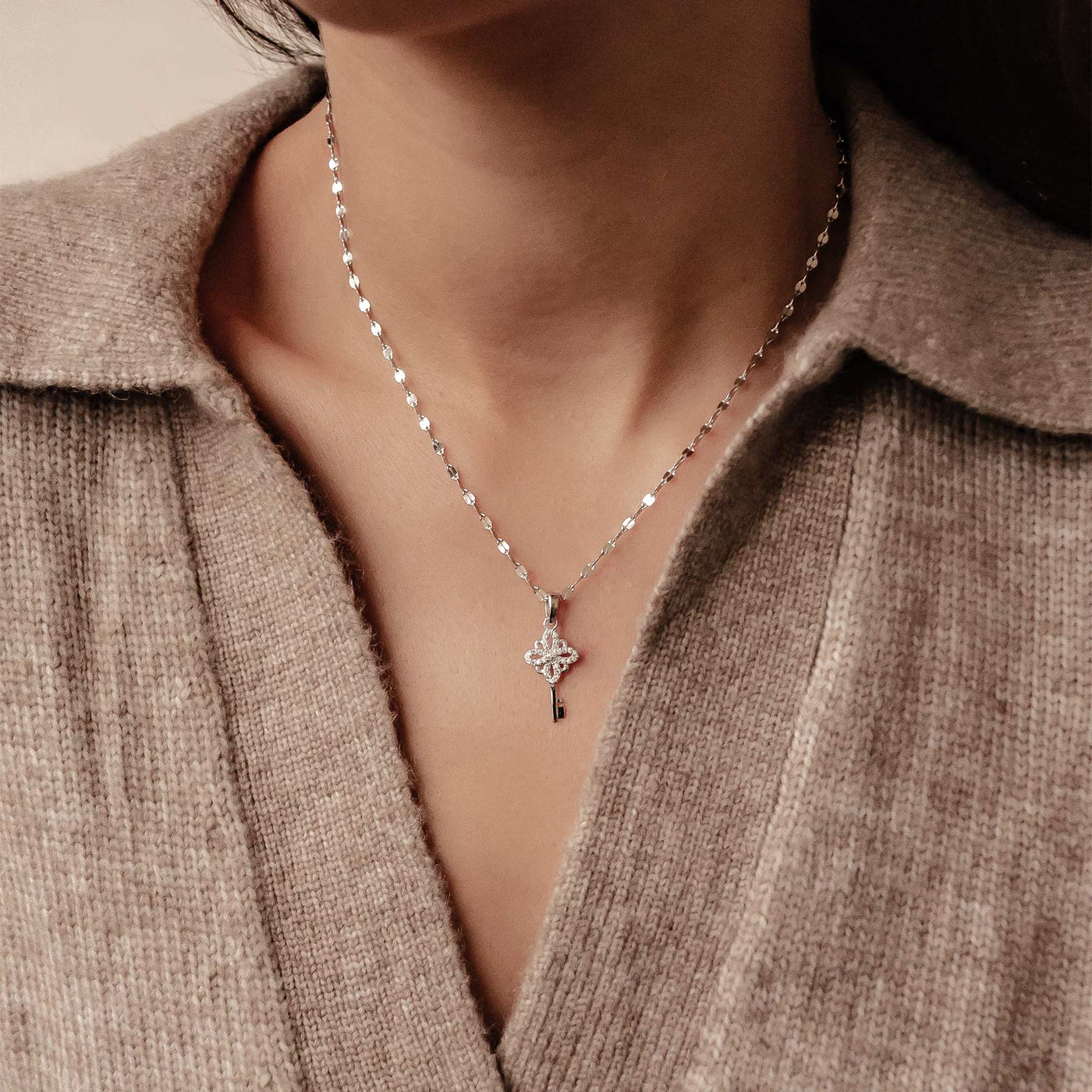 Collier Pendentif Clé Nouveaux Départs Sterling Argent
