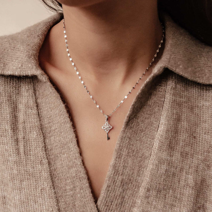 Collier Pendentif Clé Nouveaux Départs Argent Sterling