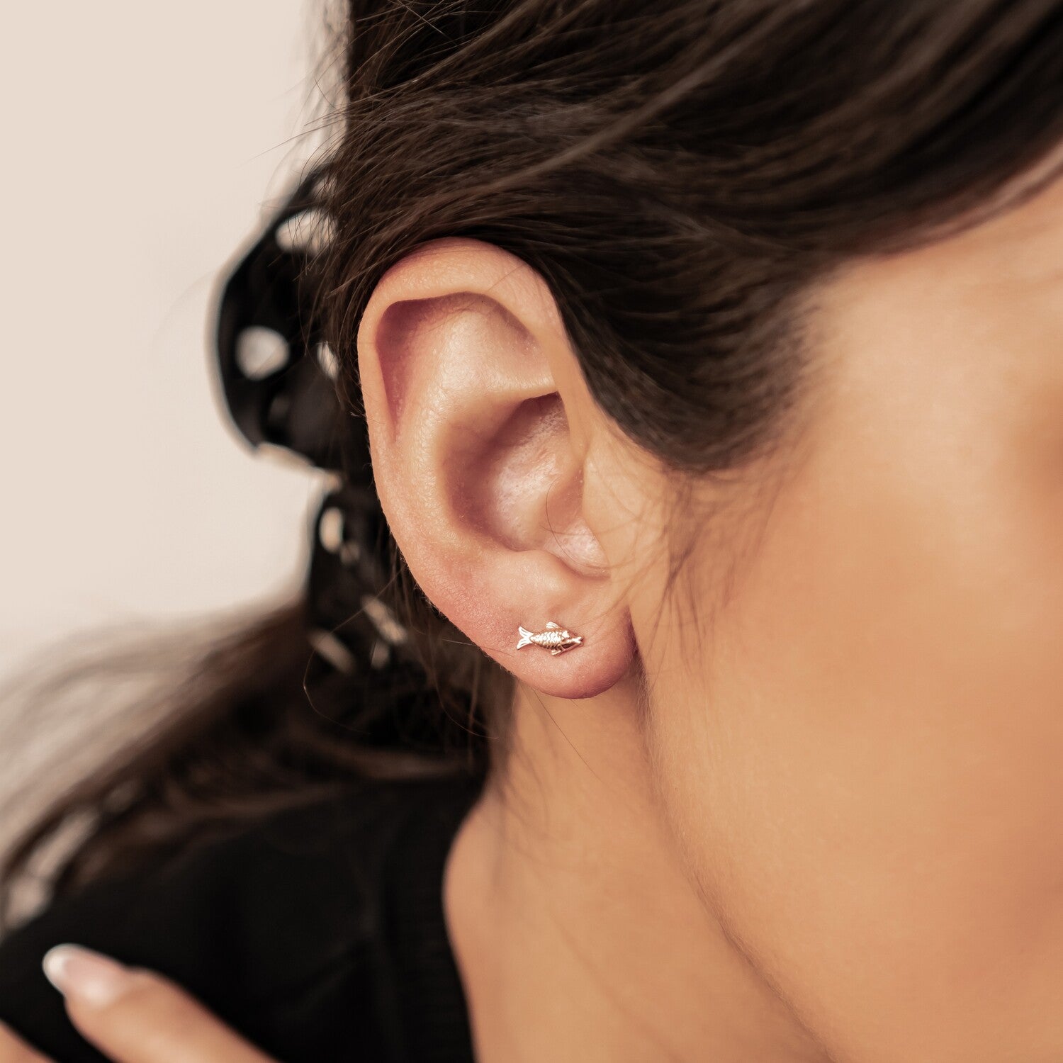 Boucles d’Oreilles Puces Poissons S’Embrassant Argent Sterling