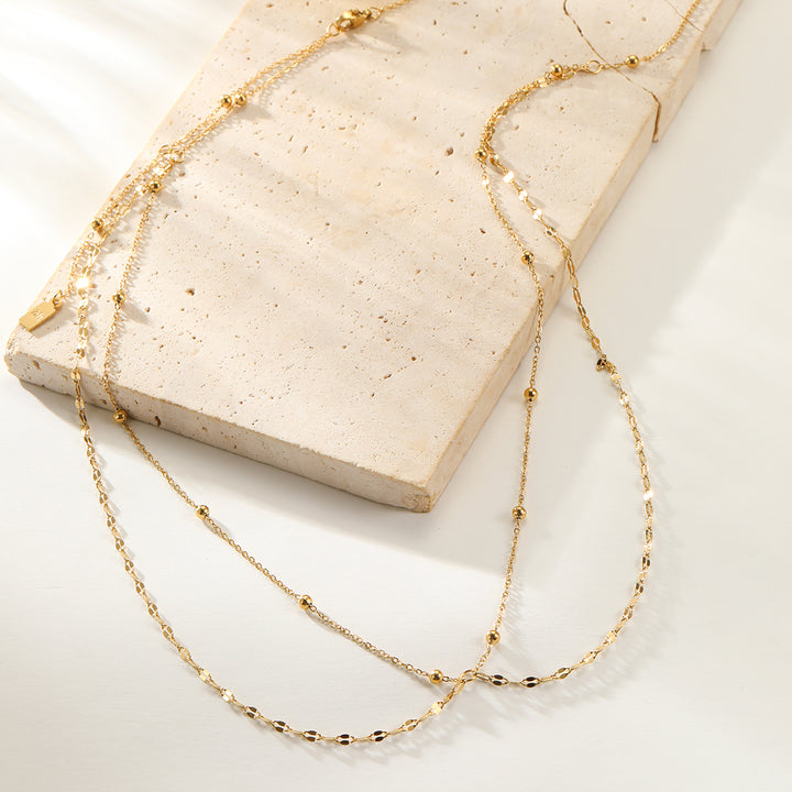 Layered Satellite and Rolo Belly Chain Waterproof