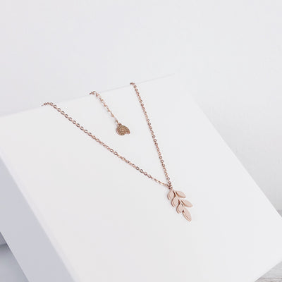 Collier Jolie Feuille en Or Rose