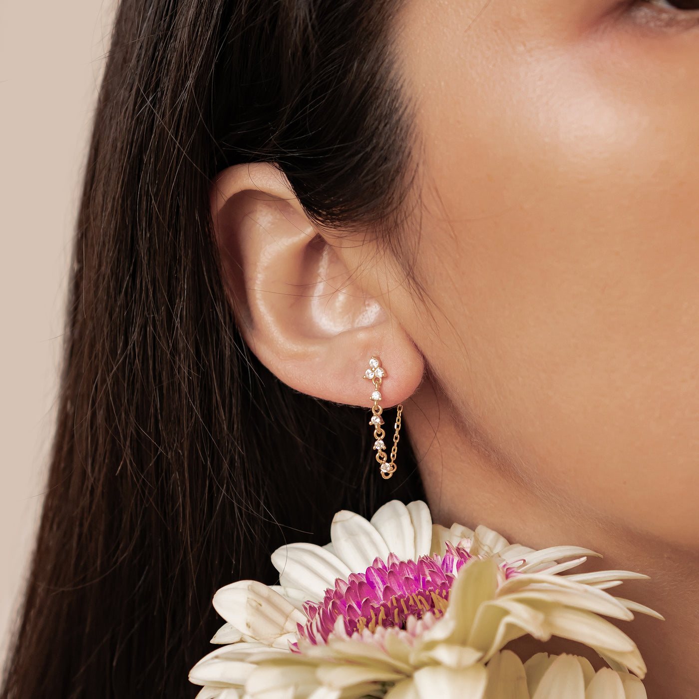 Lilienblüten-Ohrringe mit Ketten – Sterling Silber