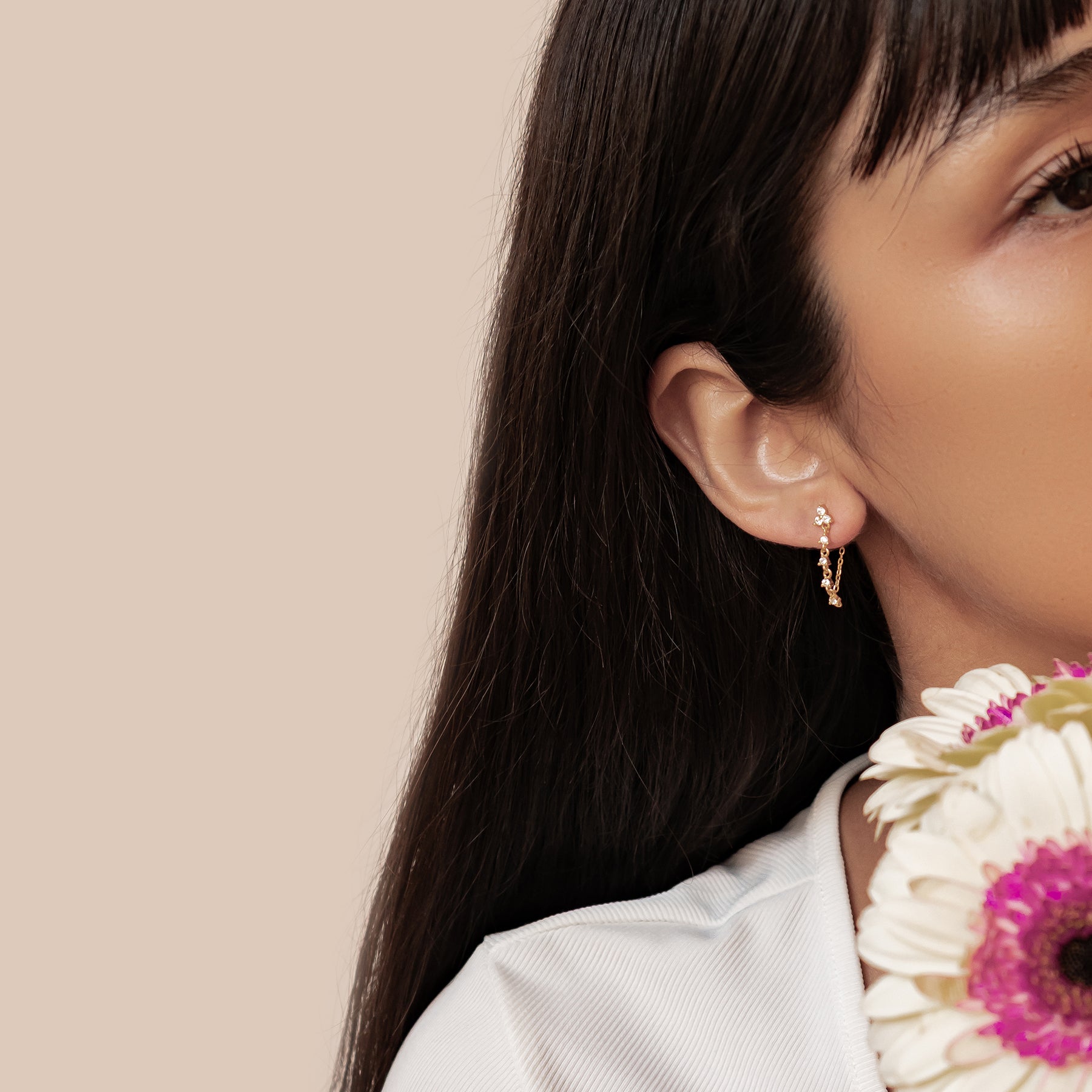 Lilienblüten-Ohrringe mit Ketten – Sterling Silber