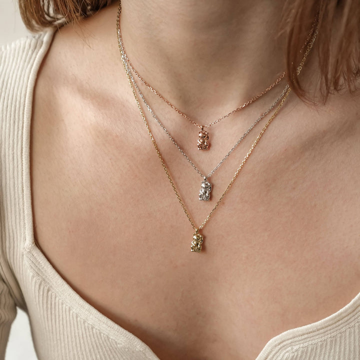 Collar Colgante Gato Afortunado Plata de Ley 925