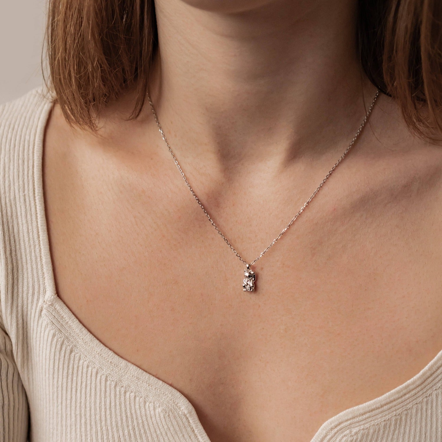 Collier Pendentif Lucky Chat Sterling Argent