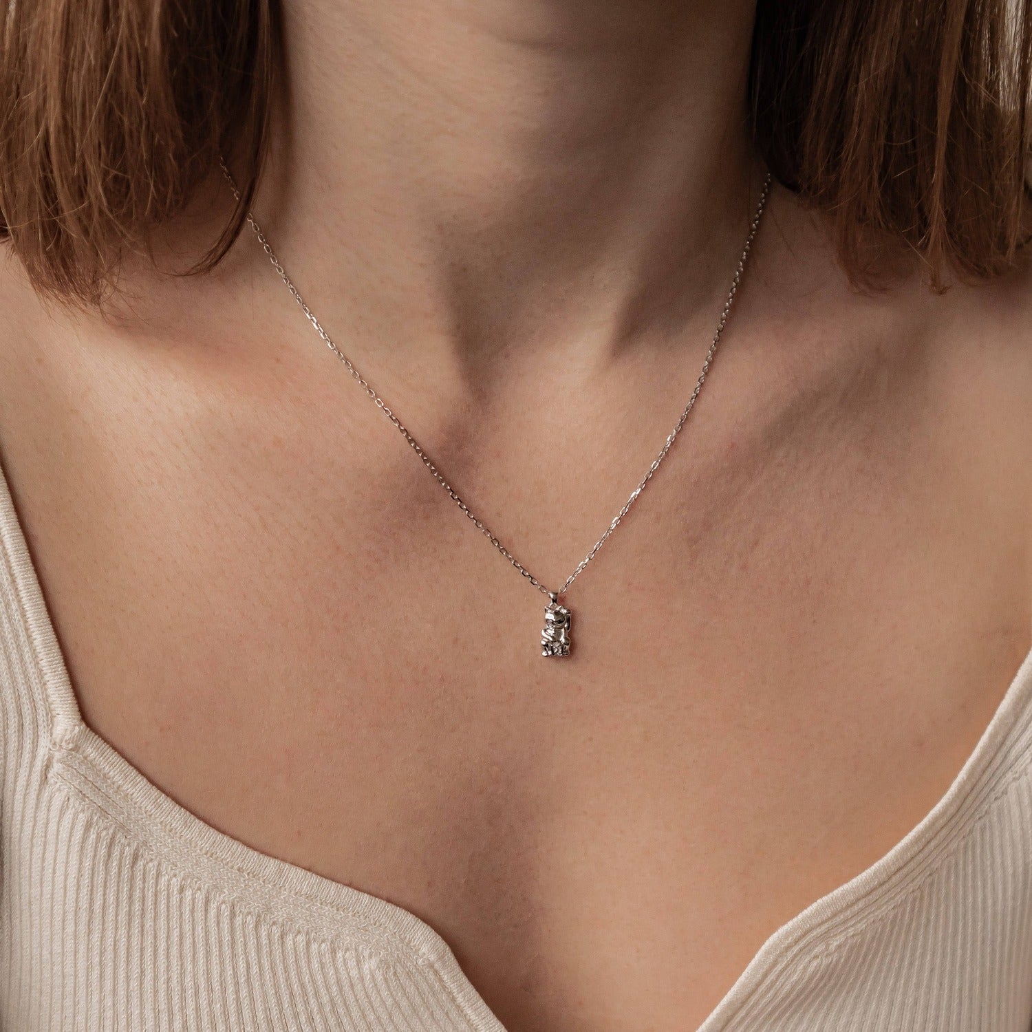 Collier Pendentif Lucky Chat Sterling Argent