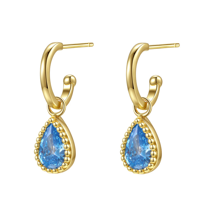 Pendientes de Aro Birthstone Aguamarina de Marzo en Plata de Ley