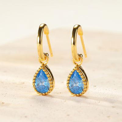 March Aquamarine Birthstone Hoop Earrings Sterling Silver
