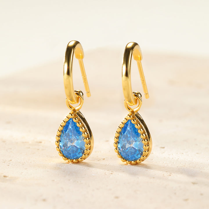 Pendientes de Aro Birthstone Aguamarina de Marzo en Plata de Ley