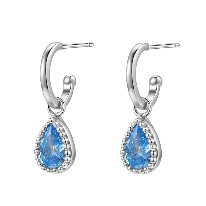 Pendientes de Aro Birthstone Aguamarina de Marzo en Plata de Ley