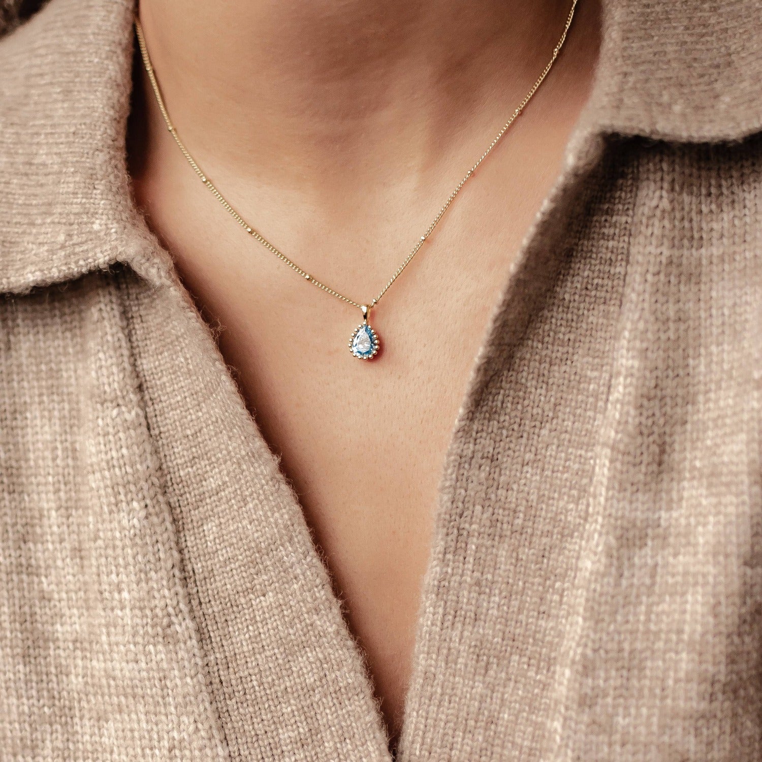 Collar Birthstone Marzo Aguamarina Plata de Ley 925