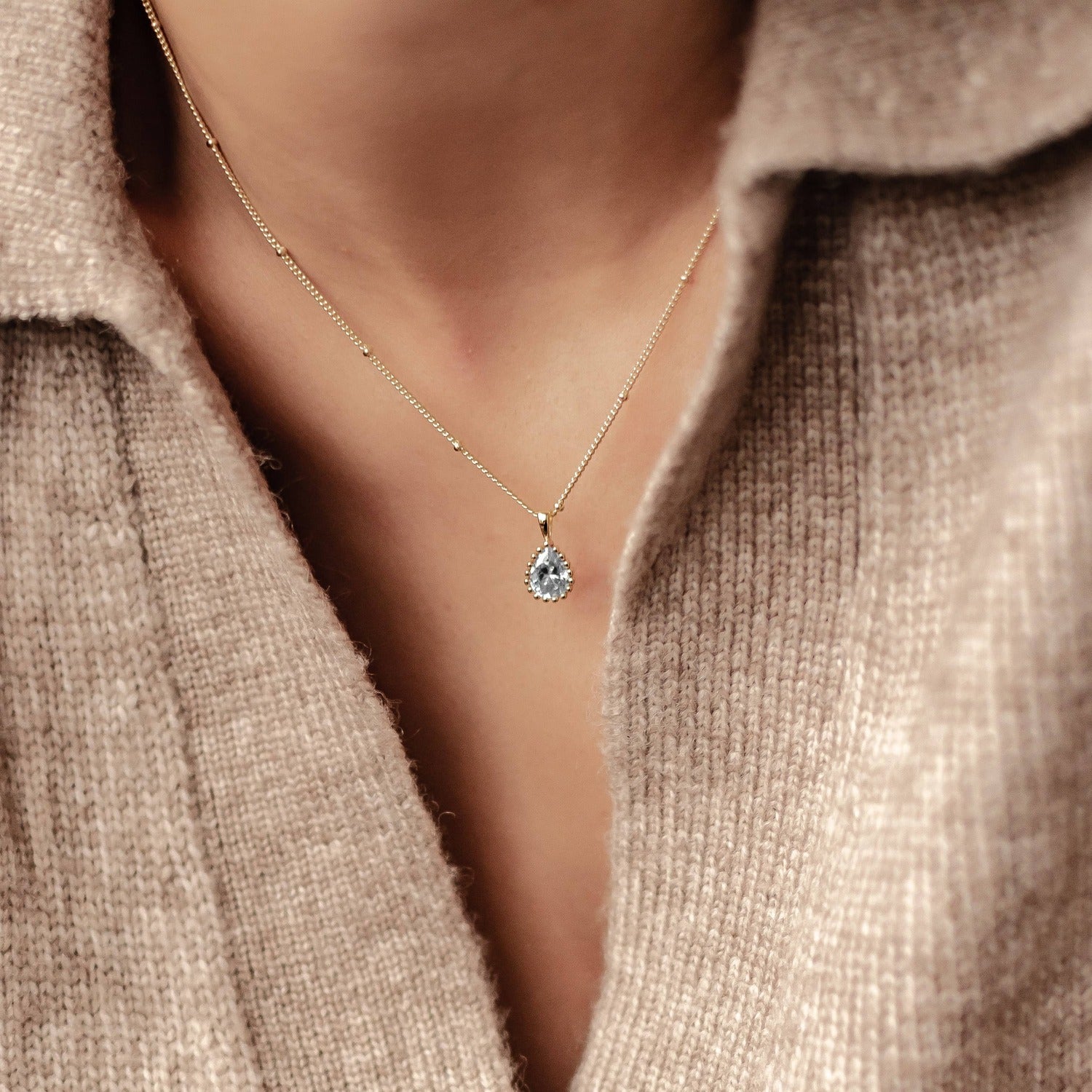 Collier Pierre de Naissance Mars Aigue-marine Sterling Argent