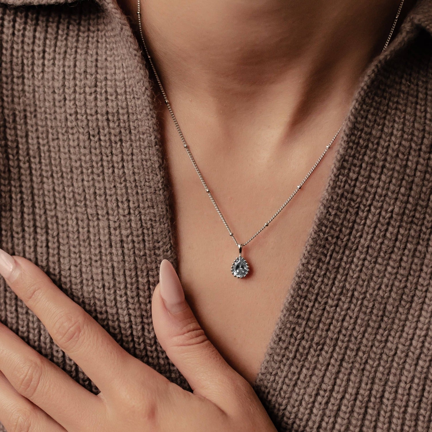 Collier Pierre de Naissance Mars Aigue-marine Sterling Argent