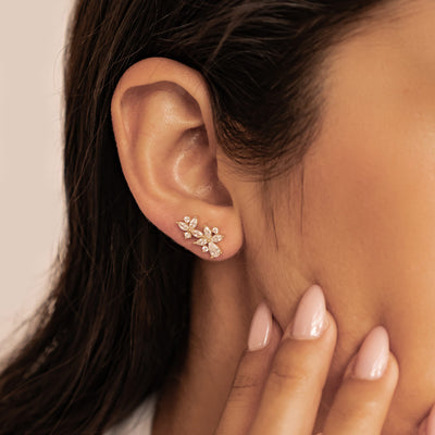 Marquise Flower Stud Earrings Sterling Silver