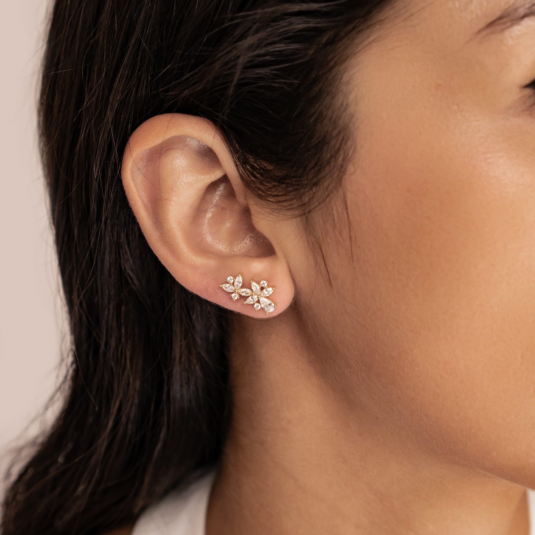 Boucles d’Oreilles Clous Fleur Marquise Sterling Argent