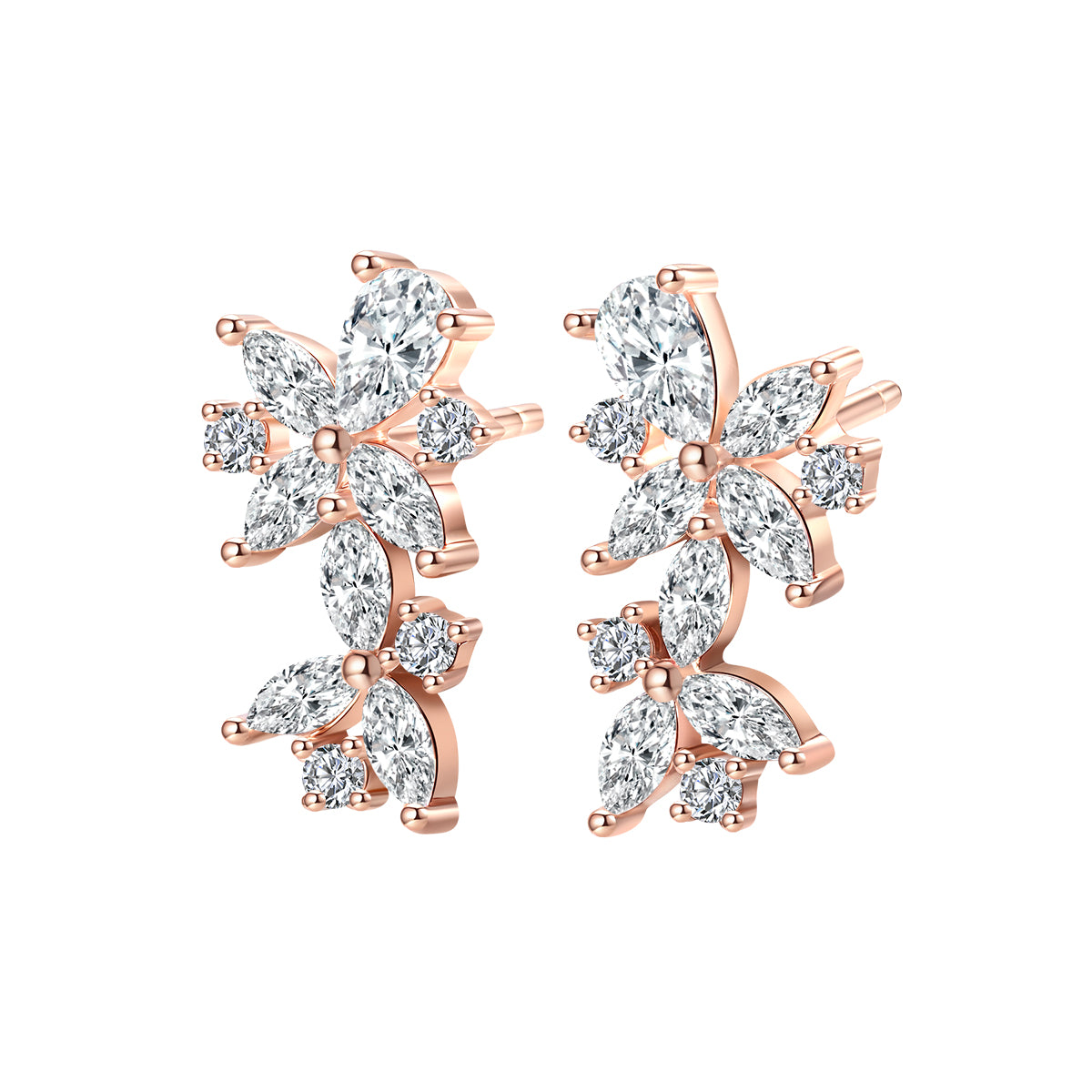 Boucles d’Oreilles Clous Fleur Marquise Sterling Argent