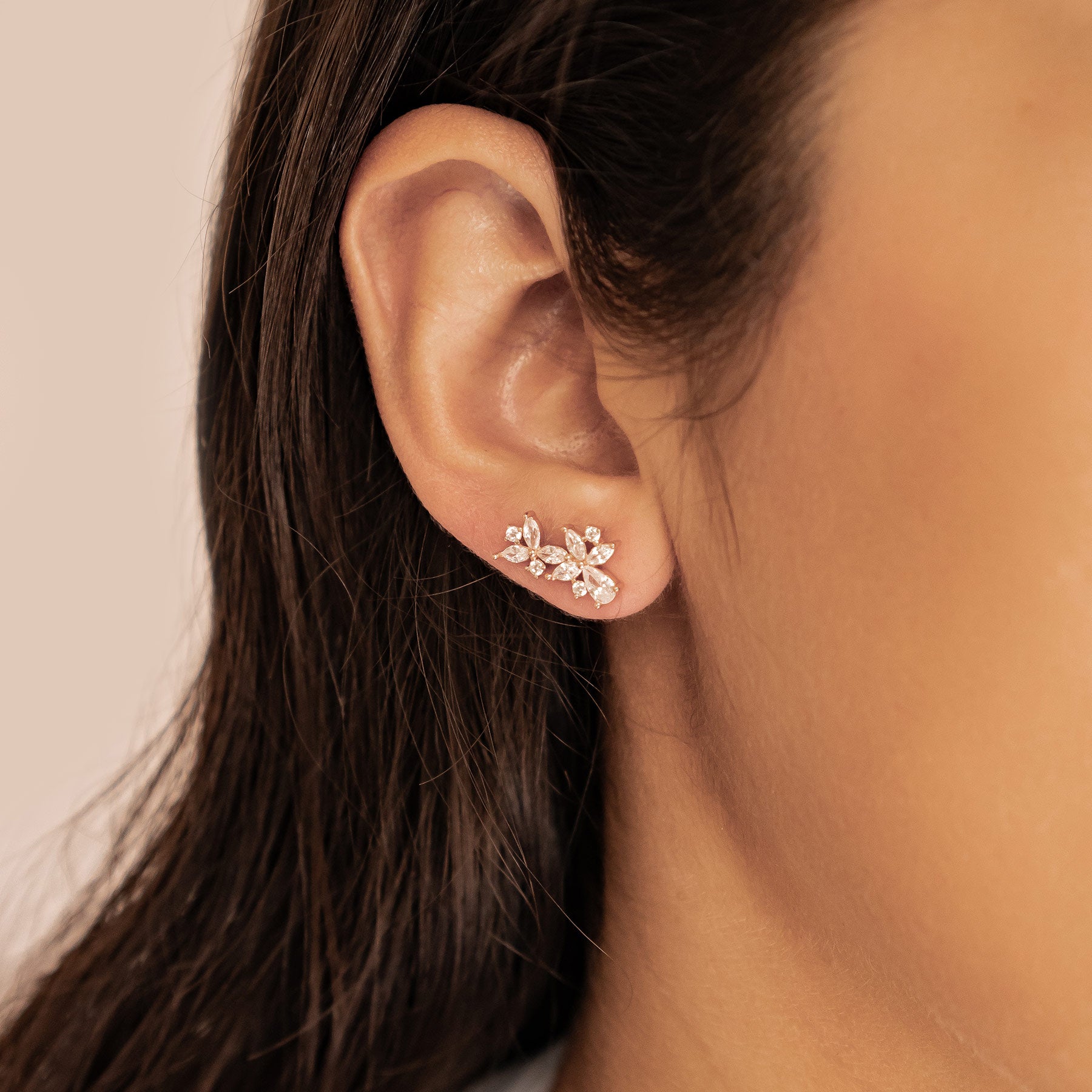 Boucles d’Oreilles Clous Fleur Marquise Sterling Argent