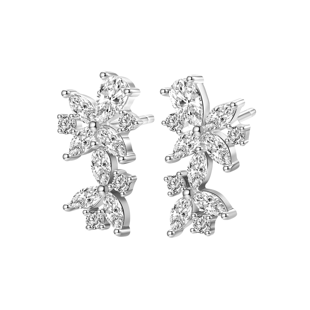 Boucles d’Oreilles Clous Fleur Marquise Sterling Argent