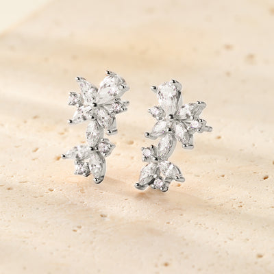 Marquise Flower Stud Earrings Sterling Silver