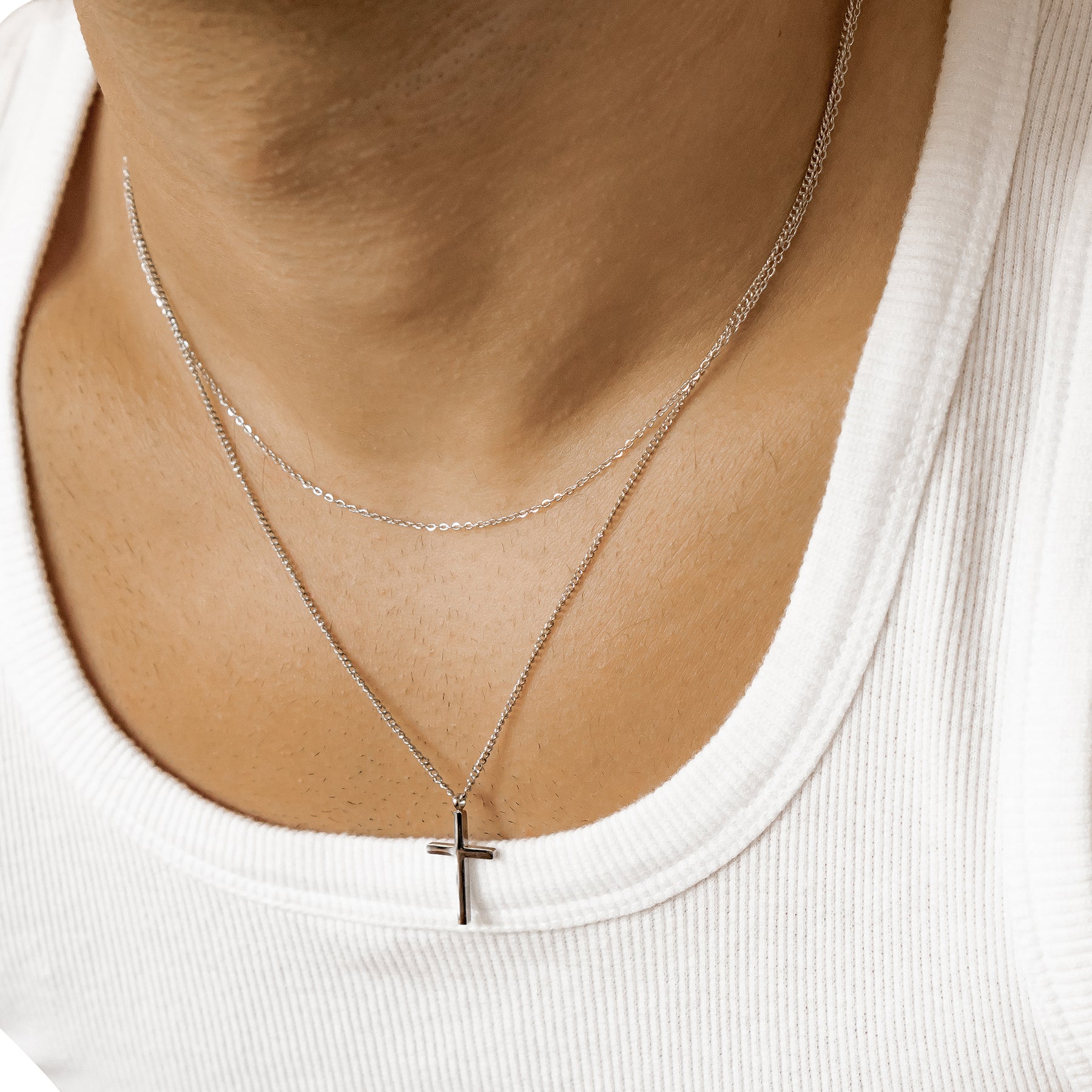 Men Layered Cross Necklace Waterproof
