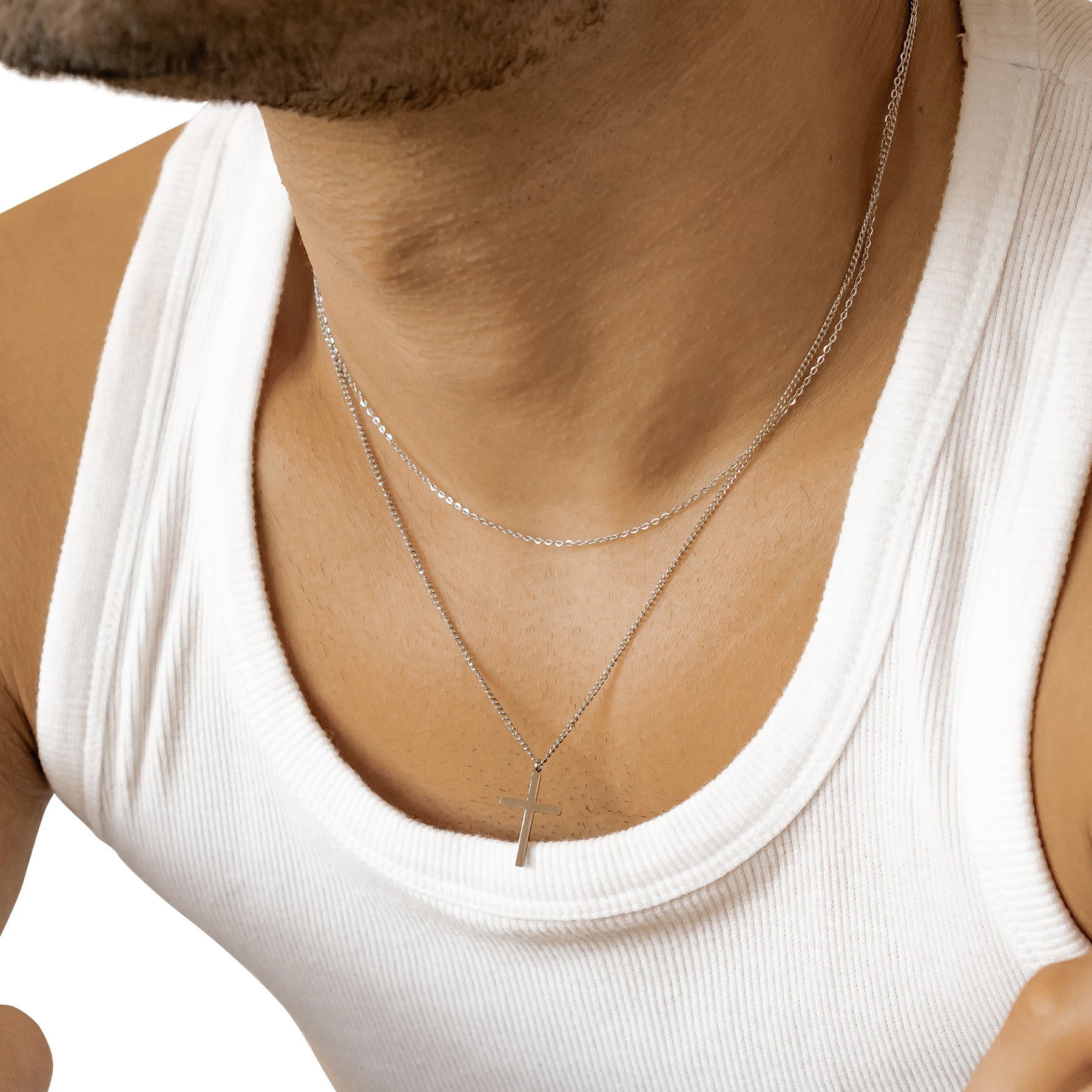 Men Layered Cross Necklace Waterproof