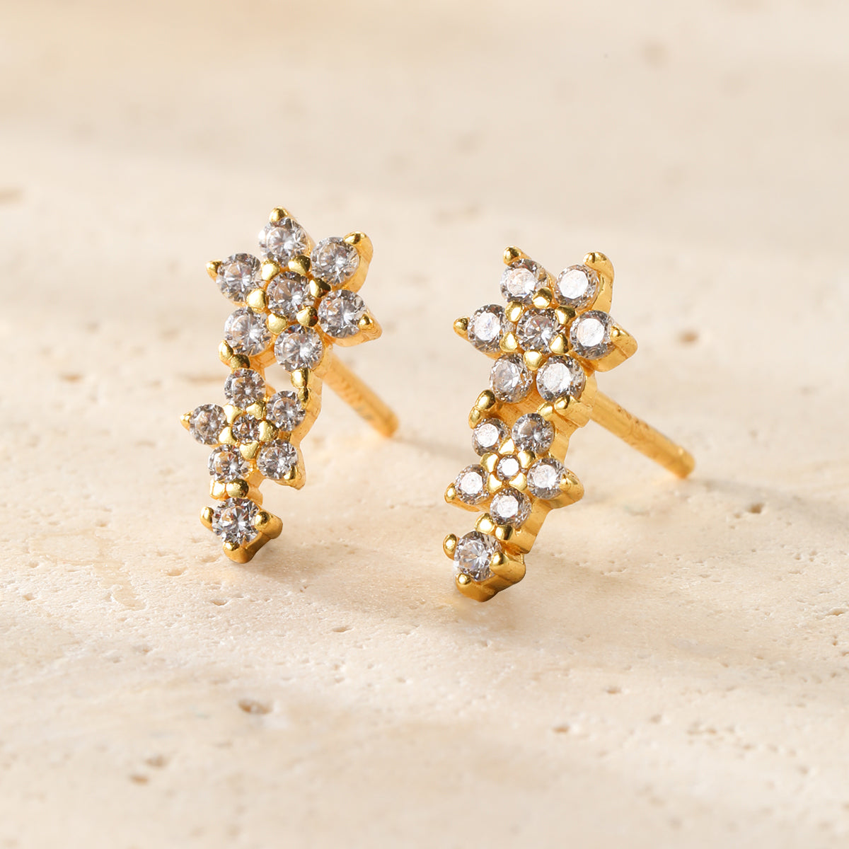 Mini Floral Climber Stud Earrings Sterling Silver