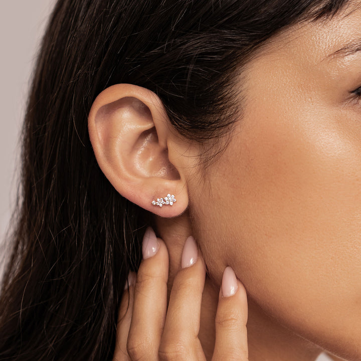 Boucles d’Oreilles Grimpantes Mini Fleurs Argent Sterling