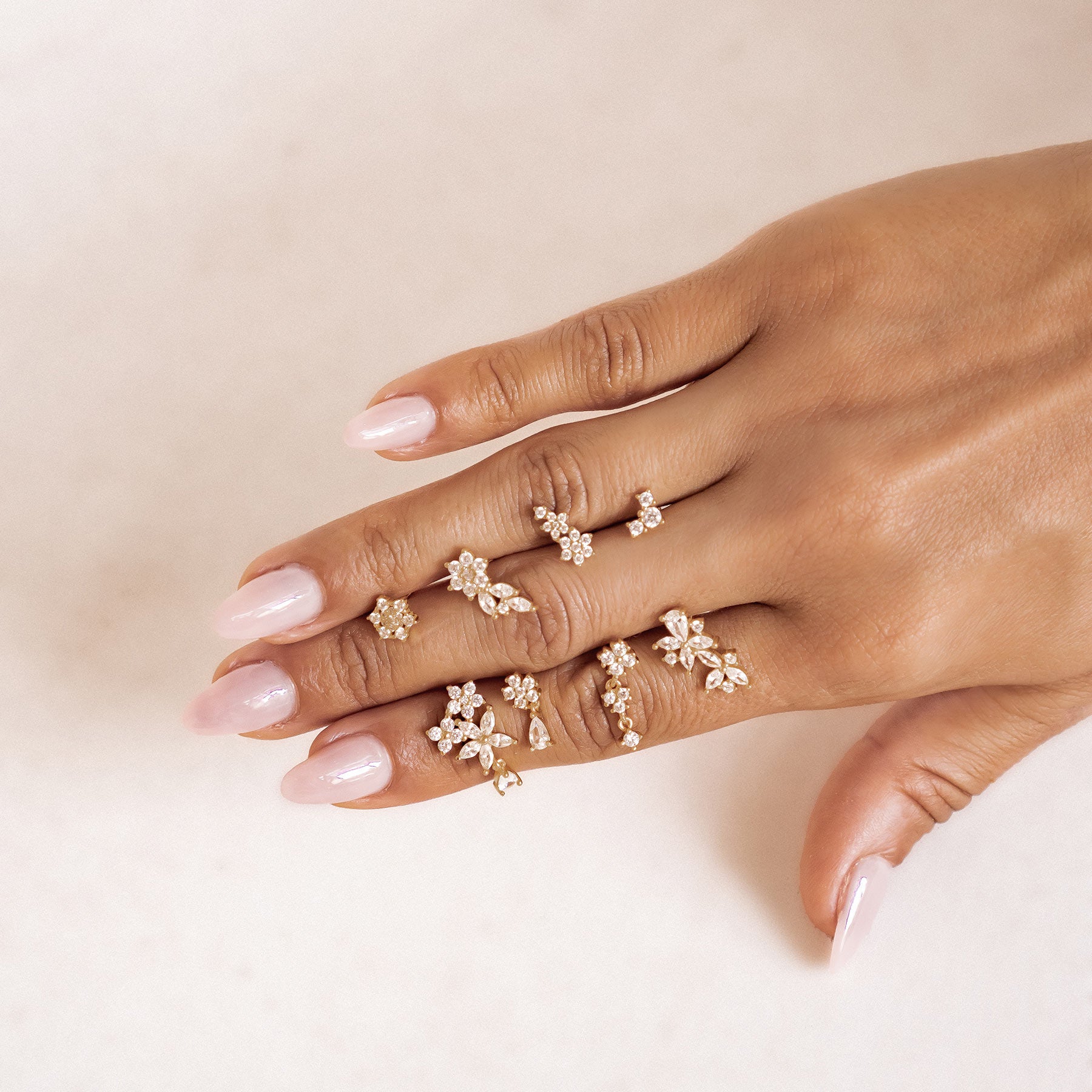 Mini Floral Climber Stud Earrings Sterling Silver