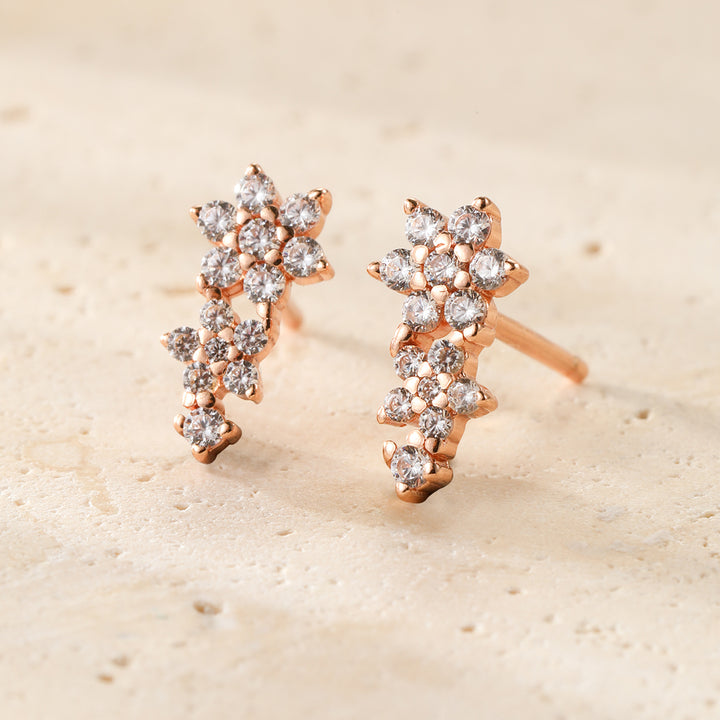 Boucles d’Oreilles Grimpantes Mini Fleurs Argent Sterling