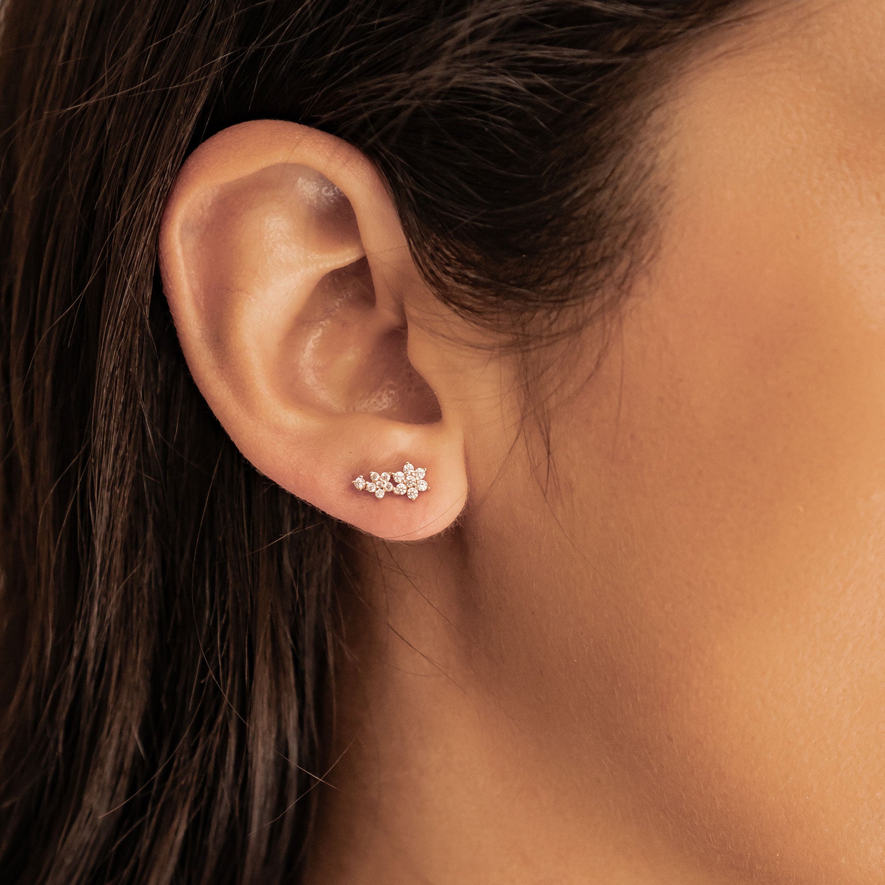 Mini Floral Climber Stud Earrings Sterling Silver