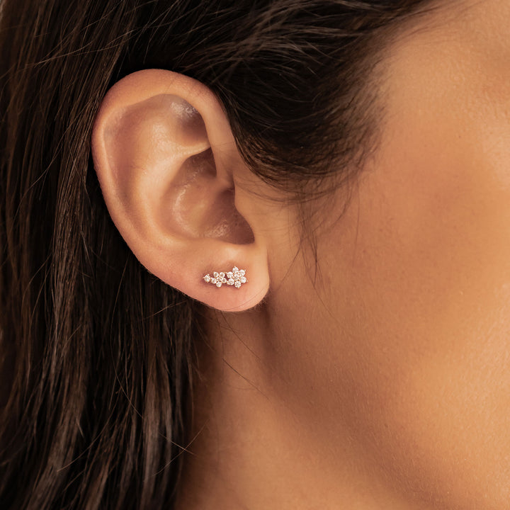 Boucles d’Oreilles Grimpantes Mini Fleurs Argent Sterling