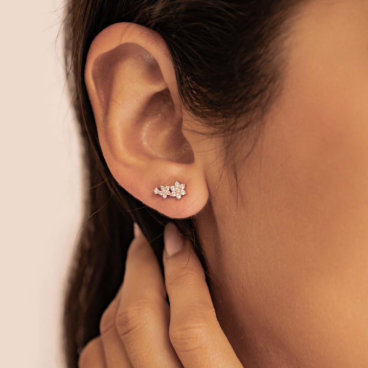 Boucles d’Oreilles Grimpantes Mini Fleurs Argent Sterling
