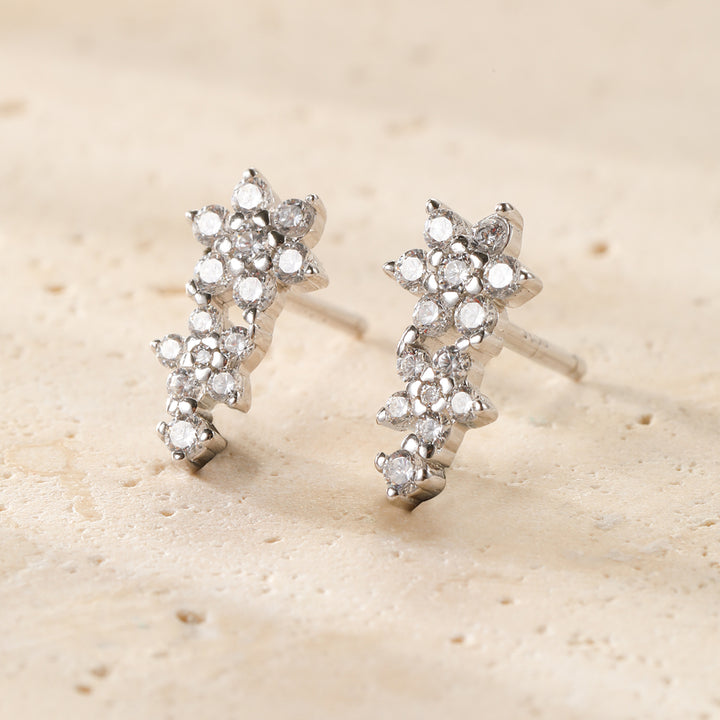 Boucles d’Oreilles Grimpantes Mini Fleurs Argent Sterling