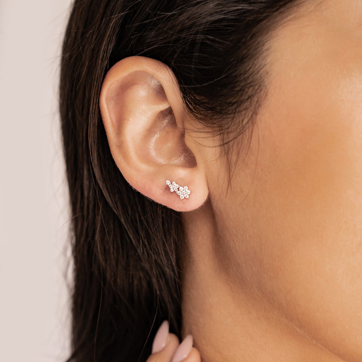Boucles d’Oreilles Grimpantes Mini Fleurs Argent Sterling