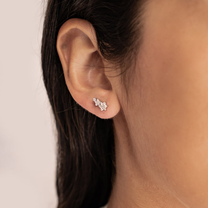 Boucles d’Oreilles Grimpantes Mini Fleurs Argent Sterling