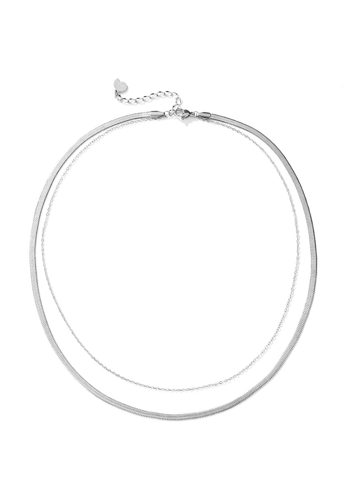 Collier Multi Rangs Chaîne Serpent et Câble en Argent