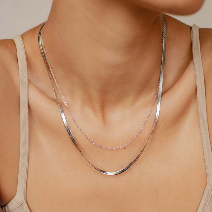 Mixed Snake and Cable Chain Necklace Silver