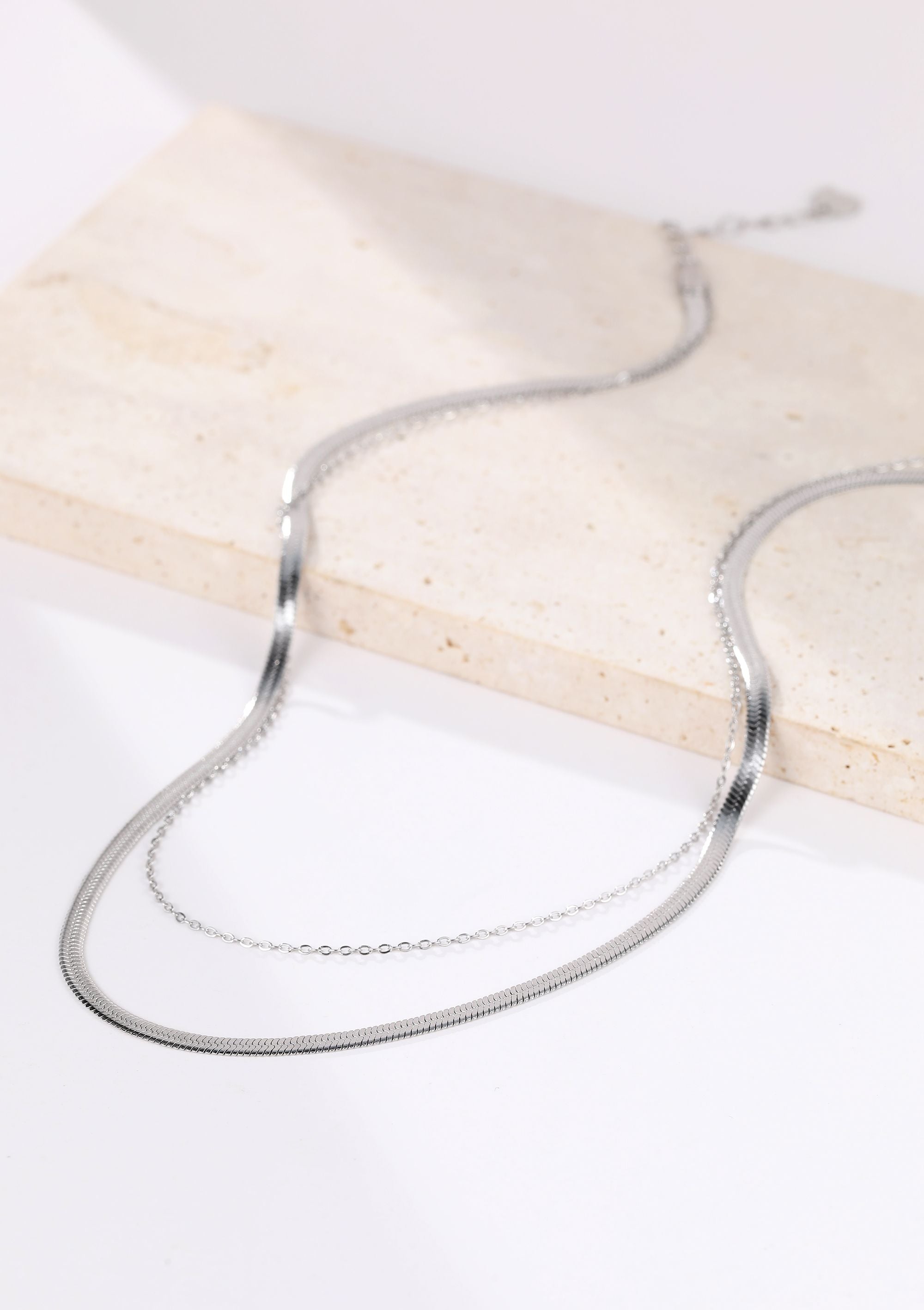 Collier Multi Rangs Chaîne Serpent et Câble en Argent