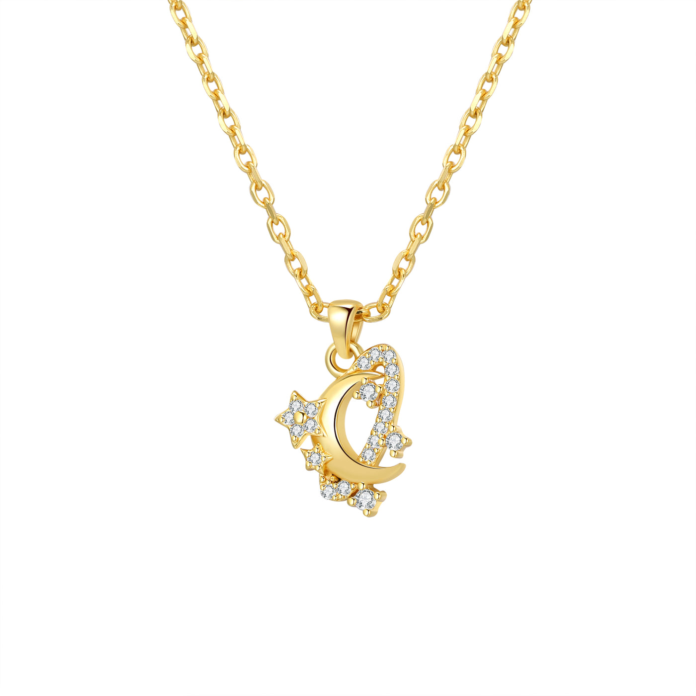 Moon & Star Pendant Necklace Sterling Silver