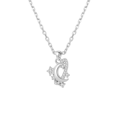 Moon & Star Pendant Necklace Sterling Silver