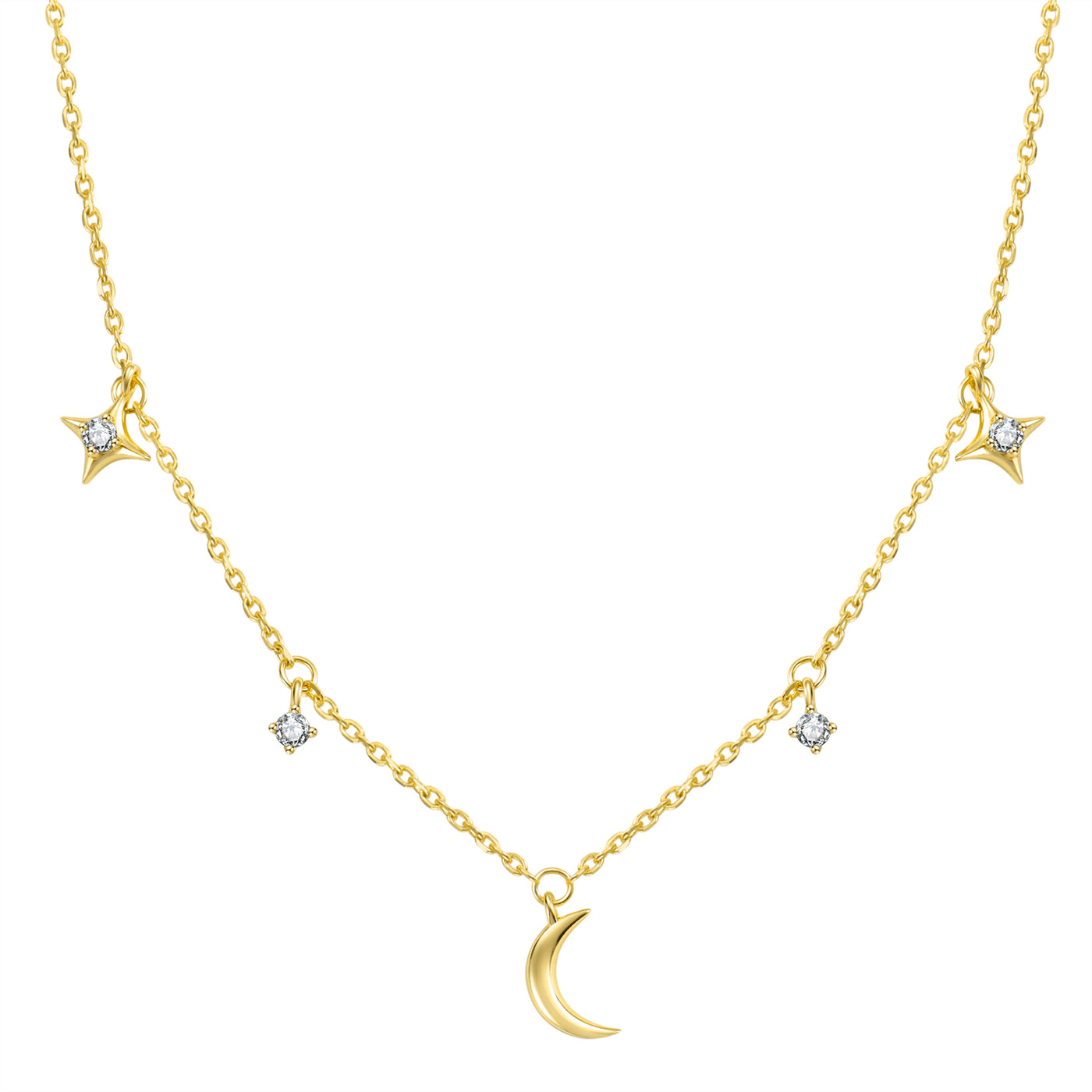 Collier Charms Lune Étoile & Ciel Sterling Argent