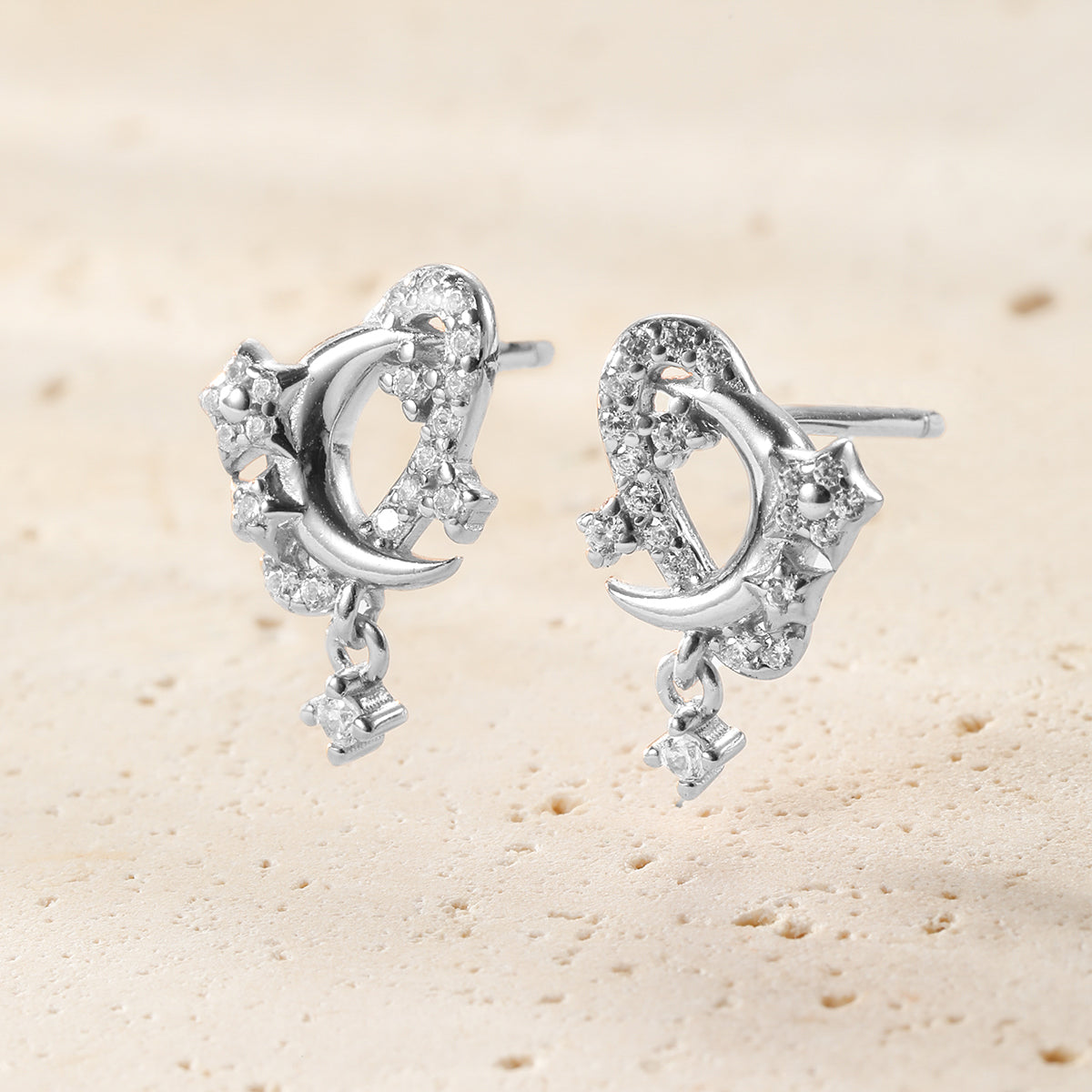 Boucles d’oreilles Lune et Étoile Sterling Argent