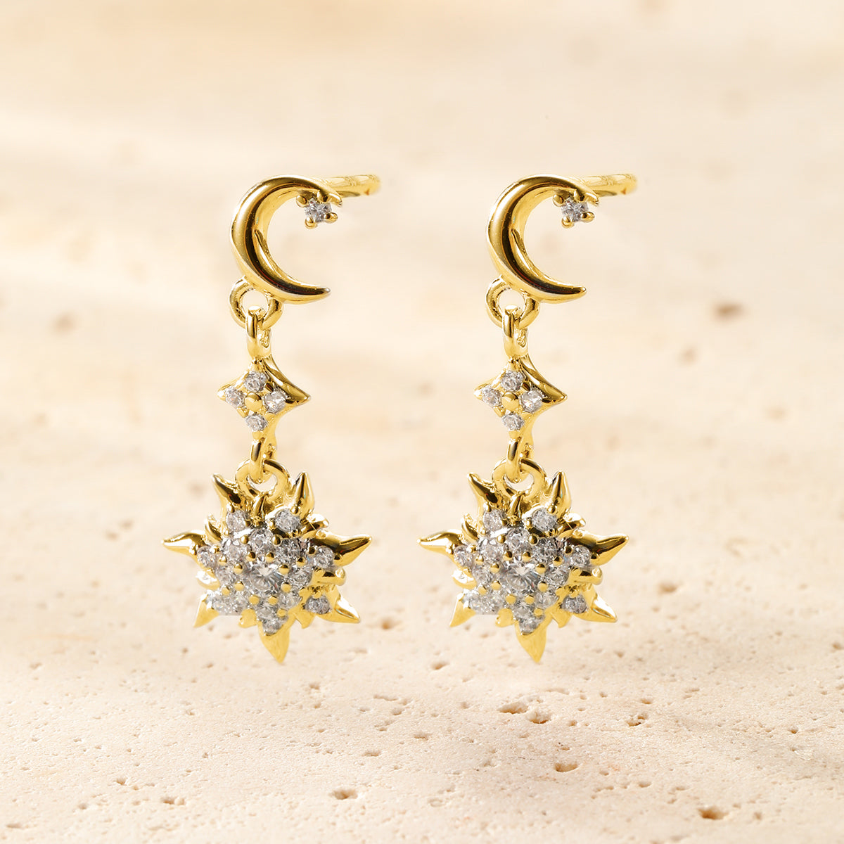 Boucles d’oreilles Pendantes Lune et Soleil Sterling Argent