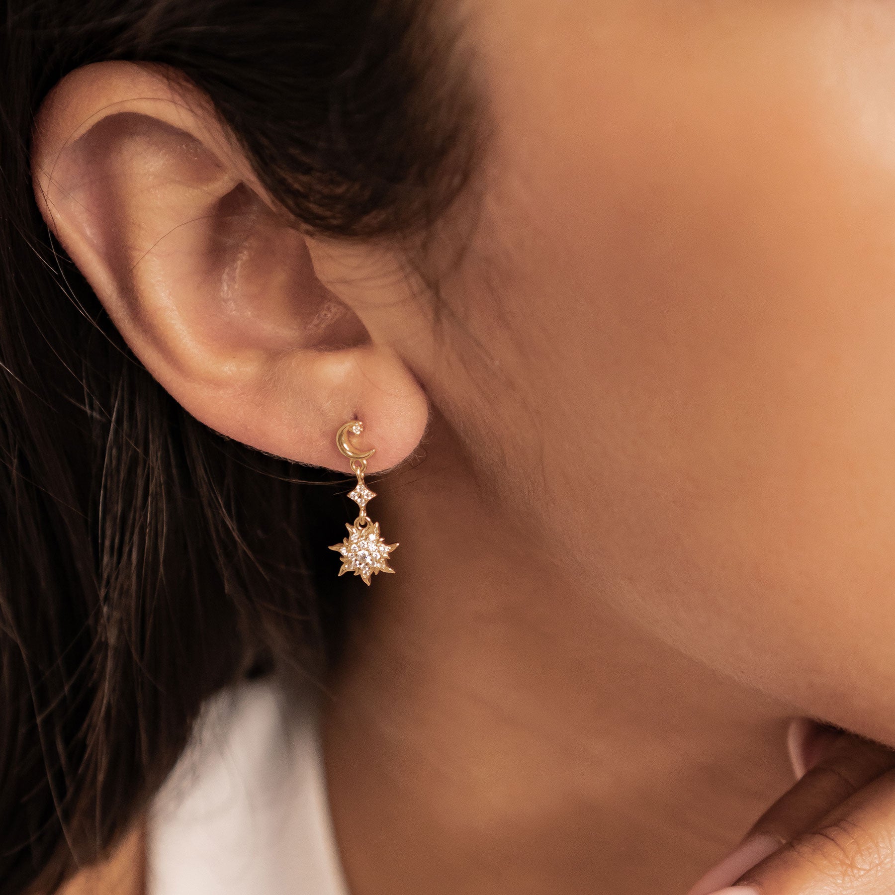 Boucles d’oreilles Pendantes Lune et Soleil Sterling Argent