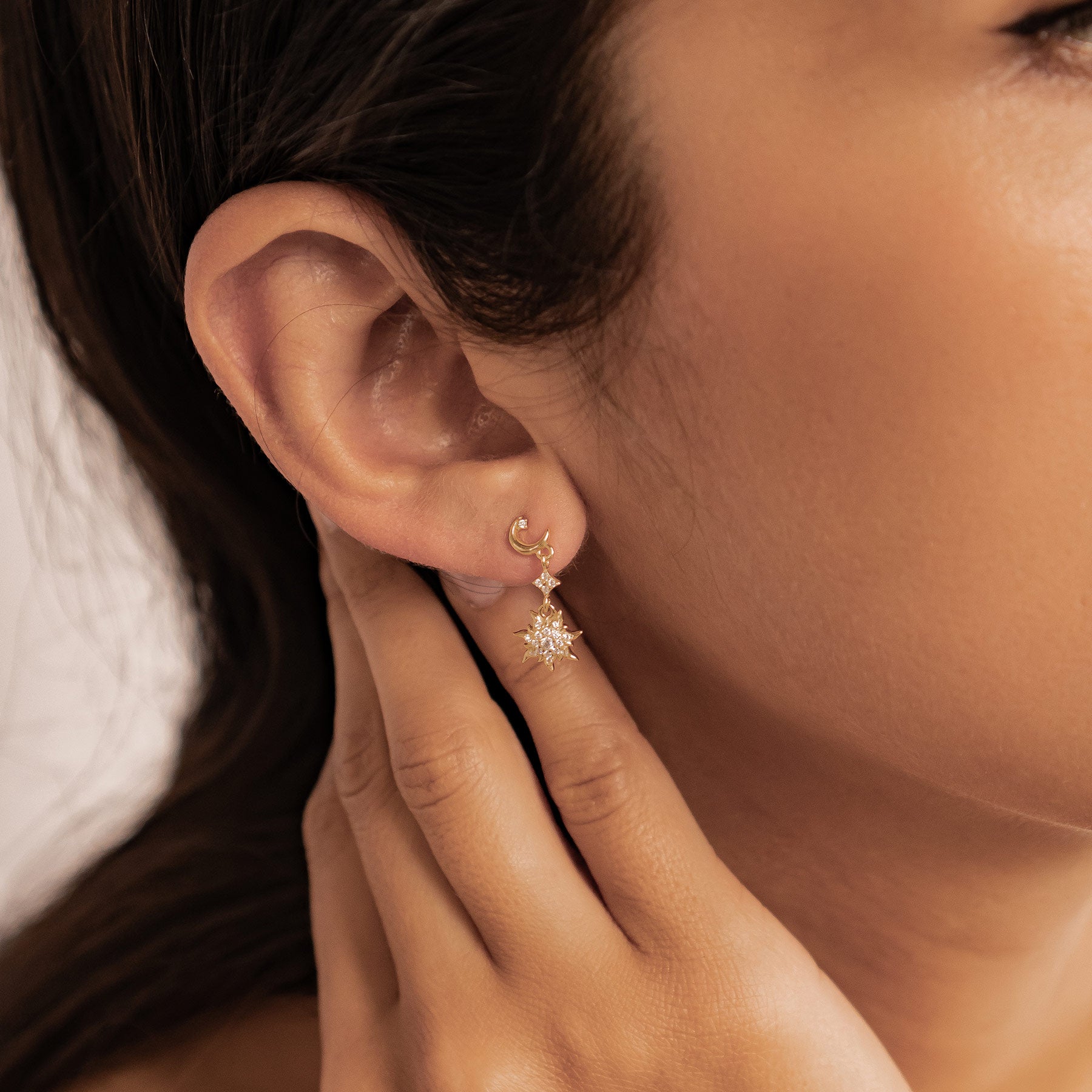 Boucles d’oreilles Pendantes Lune et Soleil Sterling Argent